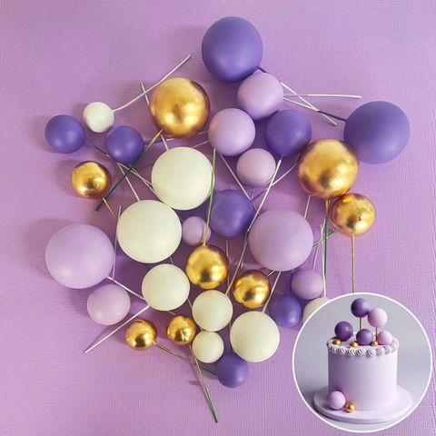 PURPLE, WHITE & GOLD | DECO FOAM BALL TOPPER | 32 PC SET