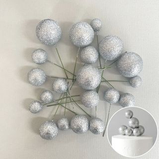 GLITTER SILVER | DECO FOAM BALL TOPPER | 20 PC SET