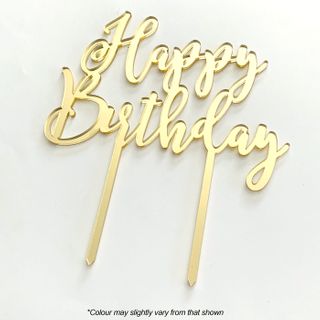 HAPPY BIRTHDAY GOLD MIRROR ACRYLIC CAKE TOPPER