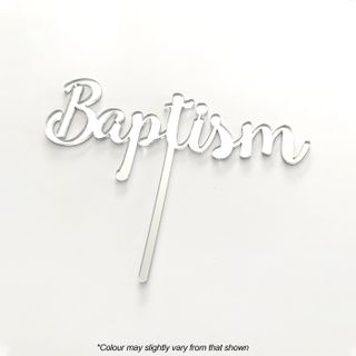 BAPTISM SILVER MIRROR ACRYLIC CAKE TOPPER