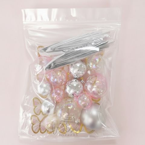 CLEAR, PINK & SILVER | DECO BALL, FAN & BUTTERFLY TOPPER | 27 PC SET