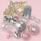 CLEAR, PINK & SILVER | DECO BALL, FAN & BUTTERFLY TOPPER | 27 PC SET