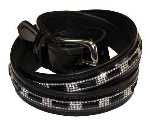 Black Patent Inset Crystal Belt