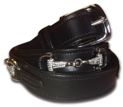 Black Leather Crystal Snaffle Belt