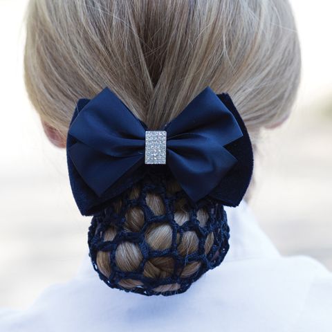 Velvet  Crystal Bow & Net - Navy