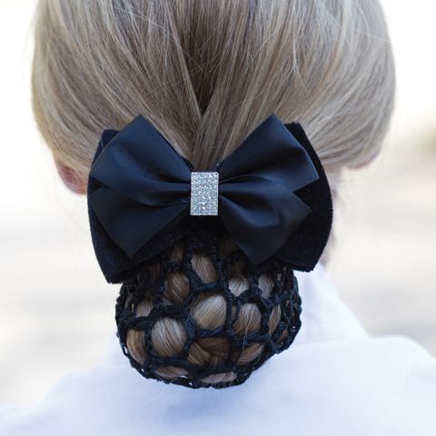 Velvet  Crystal Bow & Net - Black