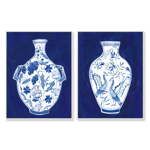 Porcelain Blue set of 2 Framed Canvas Prints 45x60
