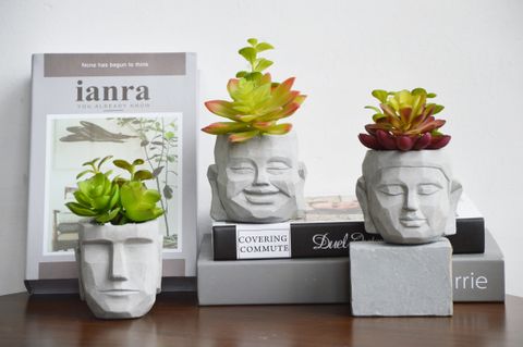 Set 3 Cement Buddha Planter with Succulents