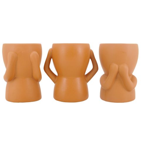 Hear/See/Speak Pothead Set of 3 Caramel