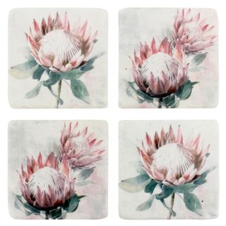 S/4 King Protea Resin Coasters 10x10cm