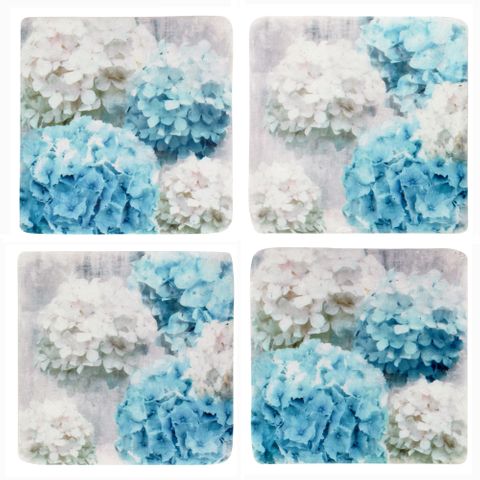 S/4 Hydrangea Resin Coasters 10x10cm