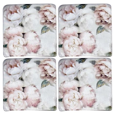 S/4 Vintage Roses Resin Coasters 10x10cm