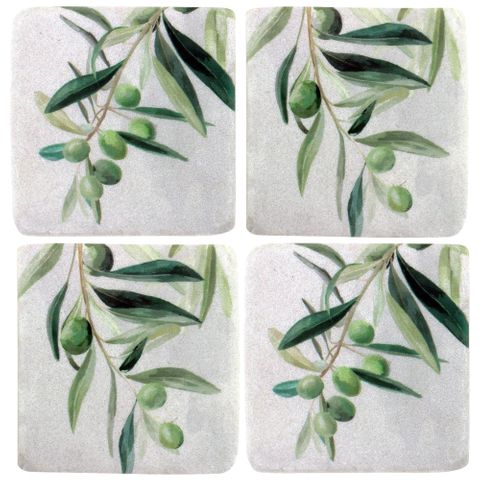 S/4 Olive Branch Resin Coasters 10x10cm