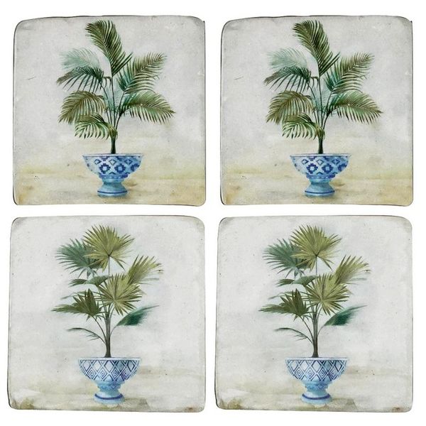 S/4 Palms in Pots Resin Coasters 10x10cm