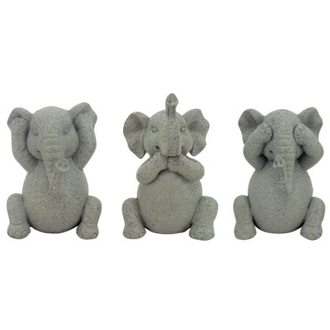 Hear/See/Speak Elephants Grey Set of 3