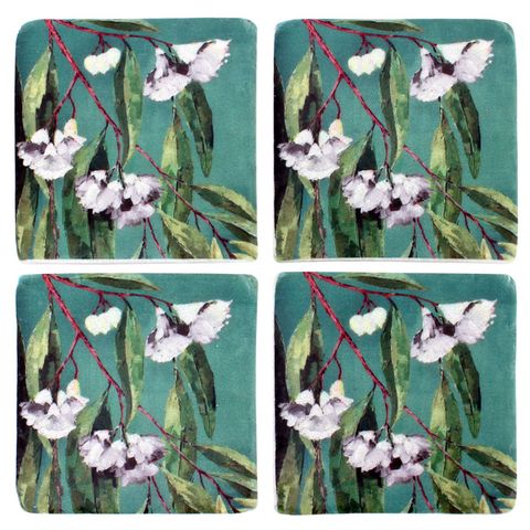 S/4 Gum Flower Resin Coasters 10x10cm