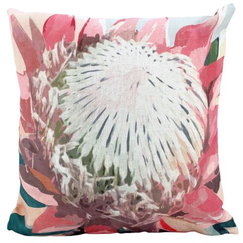 Blushing Protea Linen Cushion 50x50