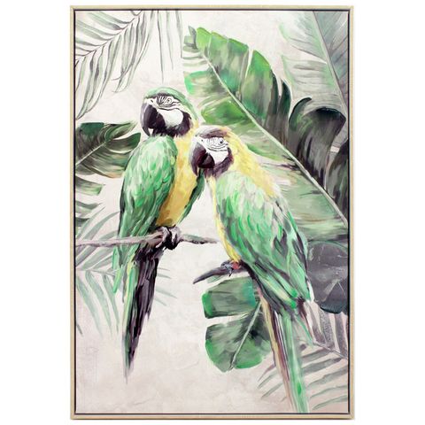 Green Macaw Duo Painting 63x93 cm