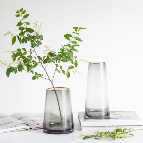Gold Rim Smoke Glass Vase - Small