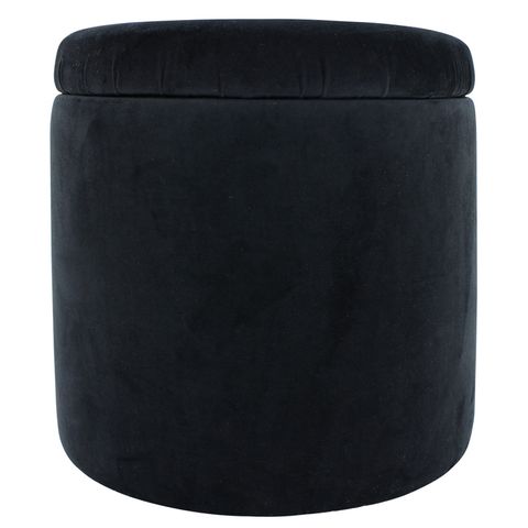Round Ottoman Velvet Black 39 cm