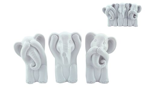 Hear/See/Speak Elephants S/3 White