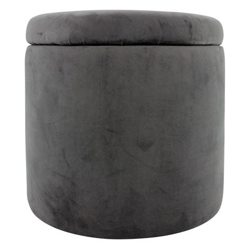 Round Ottoman Velvet Grey 39 cm