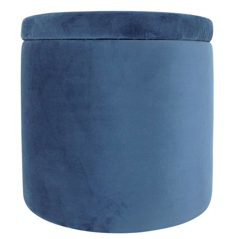 Round Ottoman Velvet Ocean Blue 39 cm
