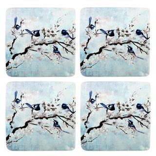 S/4 Fairywren Branch Resin Coasters 10x10cm