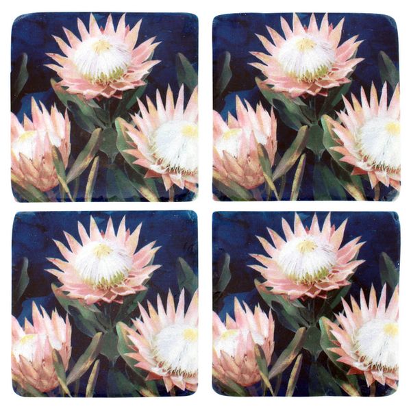 S/4 Night Protea Resin Coasters 10x10cm