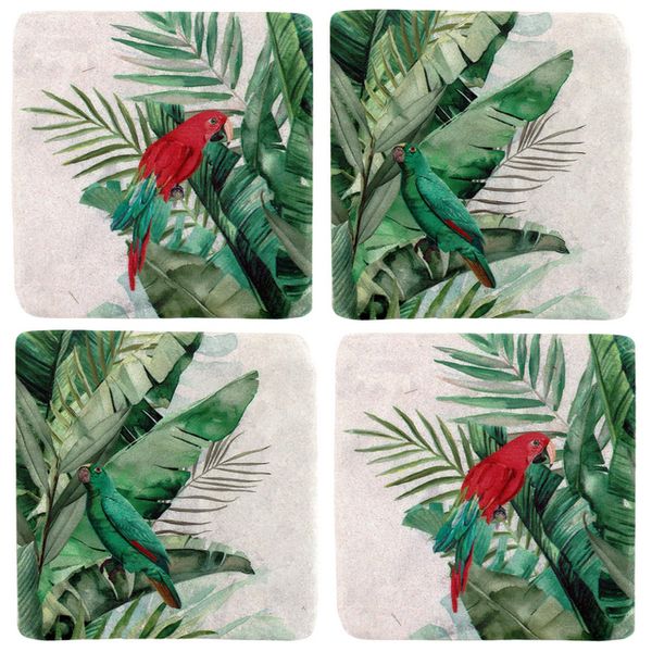 S/4 Jungle Parrot Resin Coasters 10x10cm