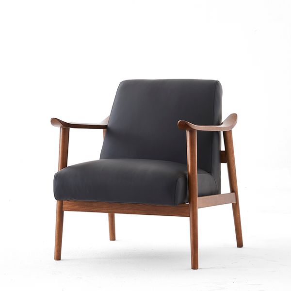 Spencer Mid-Century Leather Chair, Black