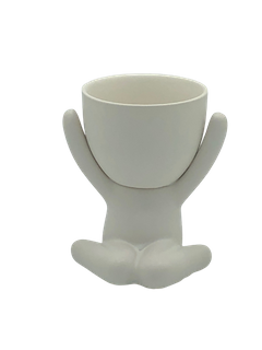 Joyful Ceramic Egghead Planter - White