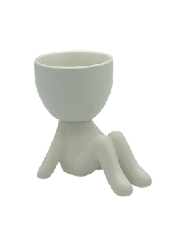 Laid-back Ceramic Egghead Planter - White