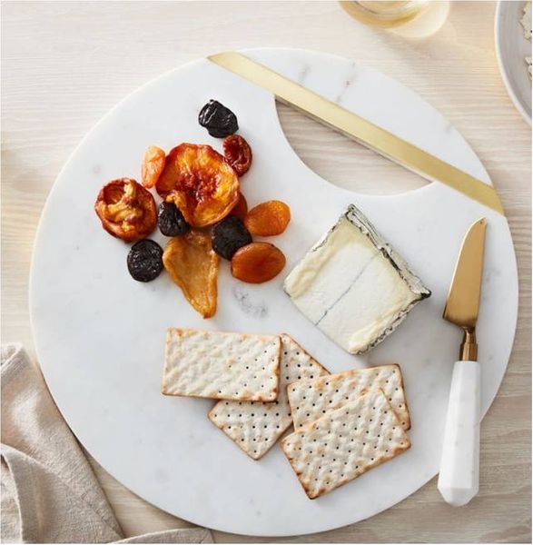 Marble Round Serving Platter Grey with Gold