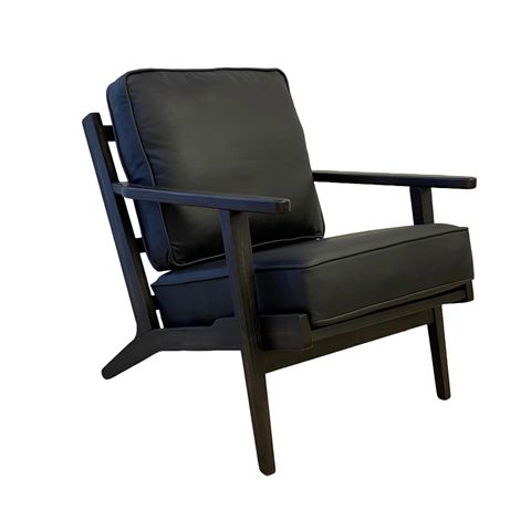 Lodge Armchair - Black Leather, Vintage Black Frame