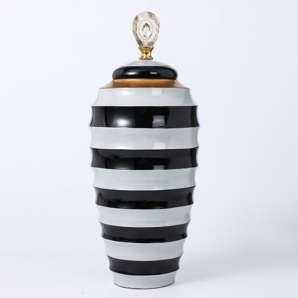 MonoLuxe Large Lidded Vase, Stripe