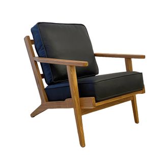 Lodge Armchair - Black Leather, Oak Frame