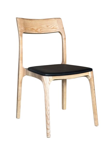 Ashton Dining Chair, Black Leather Natural Frame