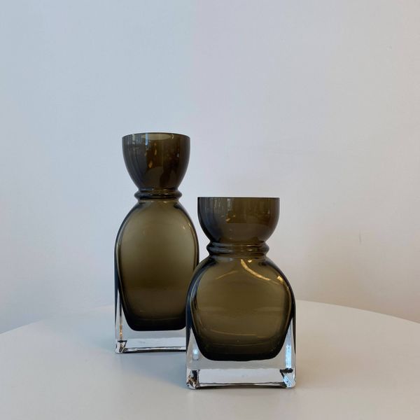 Fleur Round Neck Glass Vase - Small Smoked Olive