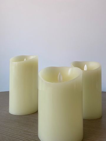 Silhouette LED Wax Candle, Ivory Wide Short