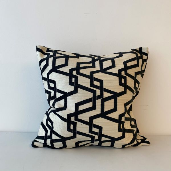Feather Filled Accent Cushion, Black Linear