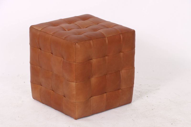 Cube Leather Ottoman, Cognac