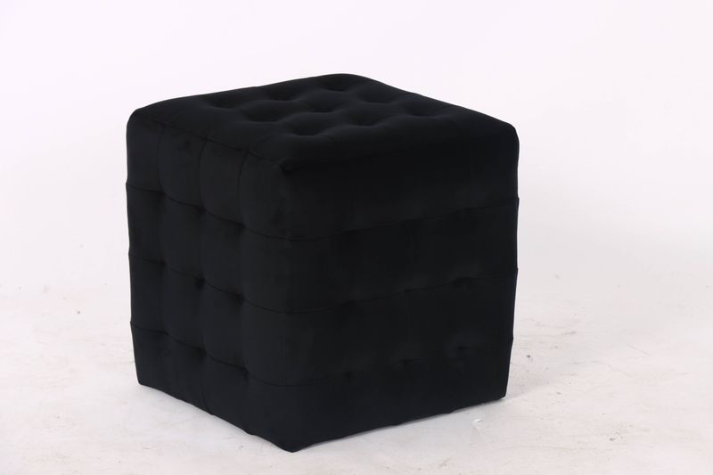 Cube Velvet Ottoman, Black