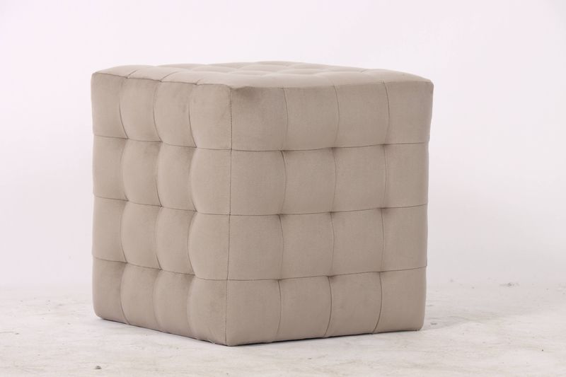 Cube Velvet Ottoman, Coastal Grey