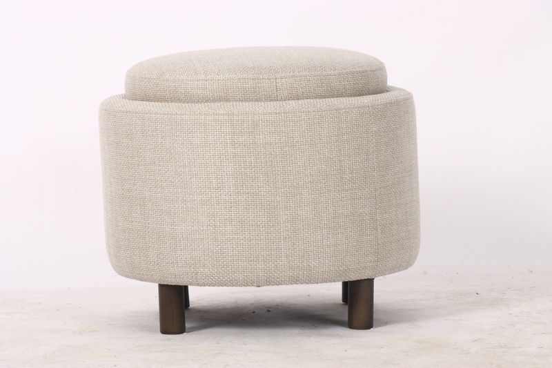 Otto Round Storage Ottoman, Walnut Legs