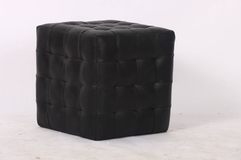 Cube Leather Ottoman, Black