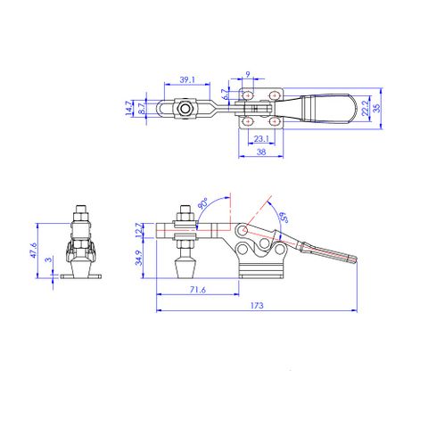 Horizontal Hand Toggle Clamp 227kg Cap.