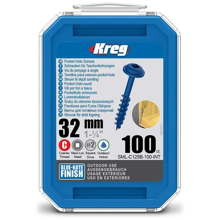 Kreg Pocket Hole Screws - 32mm Coarse/MaxiLoc Head - BlueKote - 100 pack