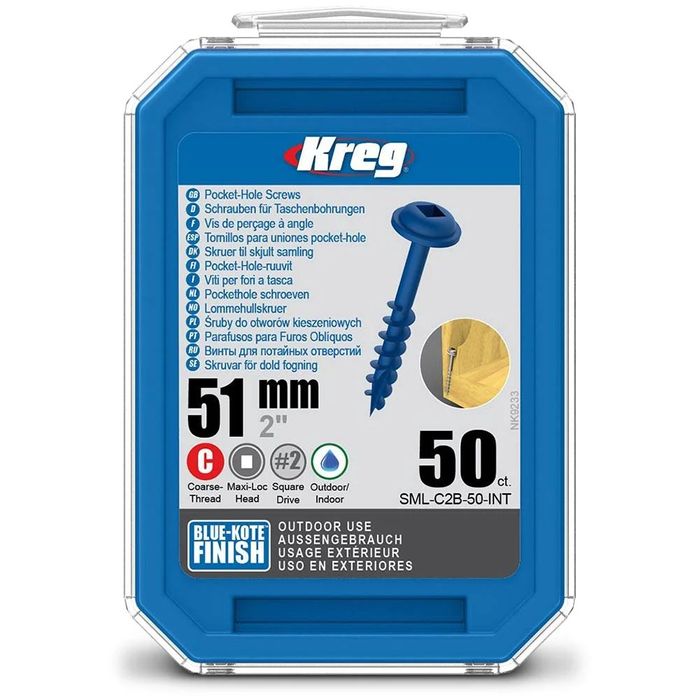 Kreg Pocket Hole Screws - 51mm Coarse/MaxiLoc Head - BlueKote - 50 pack