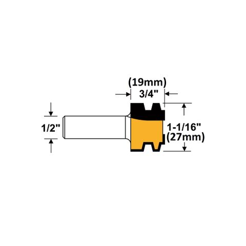 Arden Tongue & Groove Bit 1/2in. Shank 26.98 mm Cut Ø 19.05 mm Cut L.